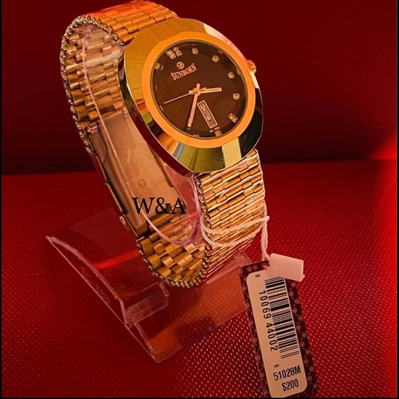 Brand New With Box Men’s 14K Gold Plated Lab Diamond SUNBORN SWISS 51028M Watch - Picture 4 of 4